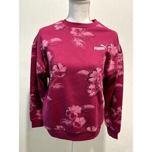 PUMA Women’s Essentials Sweatshirt Floral Vibe Pink Medium Cozy Pullover New B71